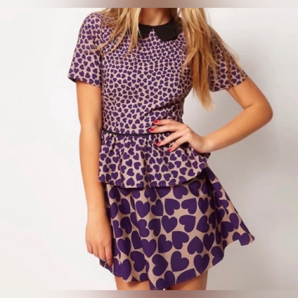 ASOS Purple Heart Dress with Black Collar - Picture 10 of 10